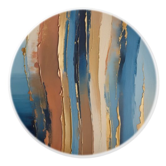 Blue gold beige and bronze textured stripes keramikknauf (Vorderseite)