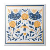 Blue Gold Bird Hyge Muster Fliese (Vorderseite)