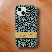 Blue Gold Black Leopard Print mit Ihrem Namen Case-Mate iPhone Hülle