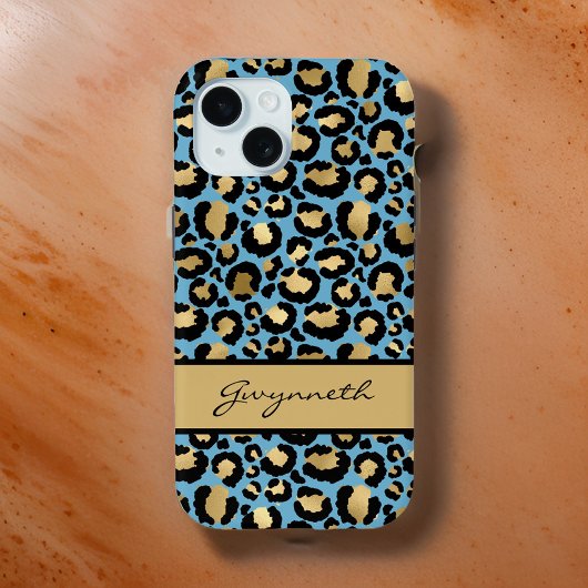 Blue Gold Black Leopard Print mit Ihrem Namen Case-Mate iPhone Hülle