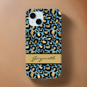Blue Gold Black Leopard Print mit Ihrem Namen Case-Mate iPhone Hülle