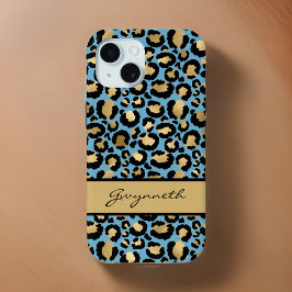 Blue Gold Black Leopard Print mit Ihrem Namen Case-Mate iPhone Hülle