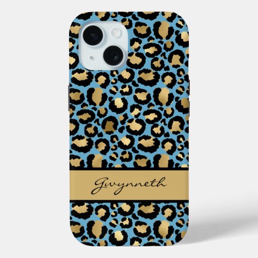 Blue Gold Black Leopard Print mit Ihrem Namen Case-Mate iPhone Hülle (Rückseite)