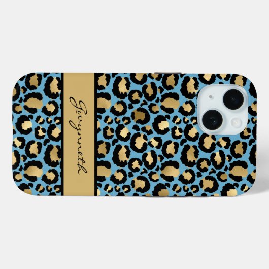 Blue Gold Black Leopard Print mit Ihrem Namen Case-Mate iPhone Hülle (Rückseite (Horizontal))