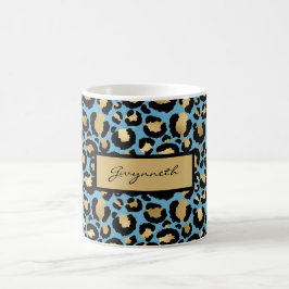 Blue Gold Black Leopard Print mit Ihrem Namen Kaffeetasse