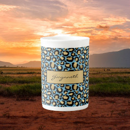 Blue Gold Black Leopard Print mit Ihrem Namen Porzellantasse