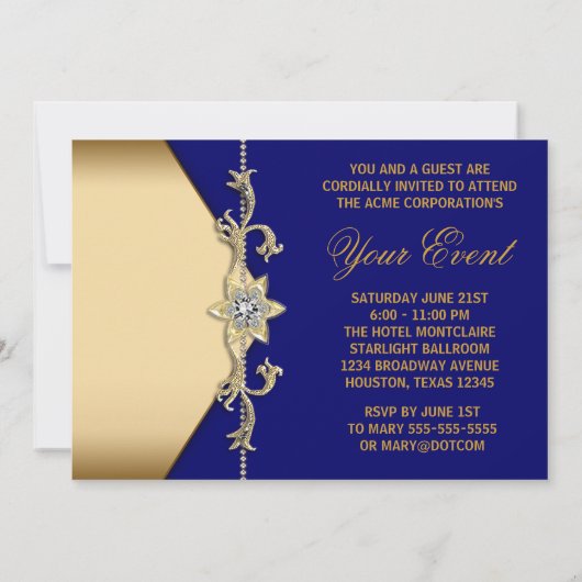 Blue Gold Blue Corporate Party Event Template Einladung (Rückseite)