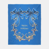 Blue Gold Blume Holiday Fleece Blanket (Vorderseite)