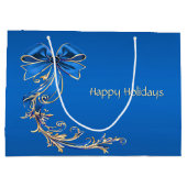 Blue Gold Blume Holiday Gift Bag Große Geschenktüte (Rückseite)