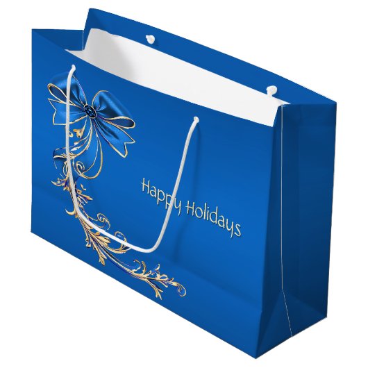 Blue Gold Blume Holiday Gift Bag Große Geschenktüte (Vorderseite Schrägansicht)