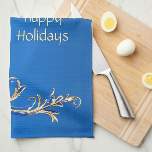 Blue Gold Blume Holiday Kitchtuch Geschirrtuch (Viertel Falte)
