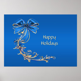 Blue Gold Blume Holiday Poster