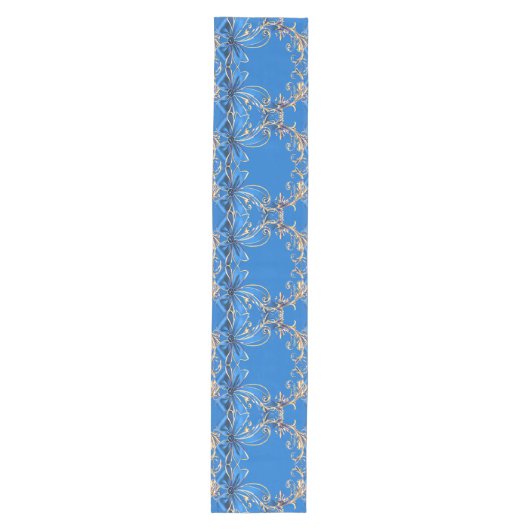 Blue Gold Blume Holiday Table Runner Mittelgroßer Tischläufer (Vorderseite)