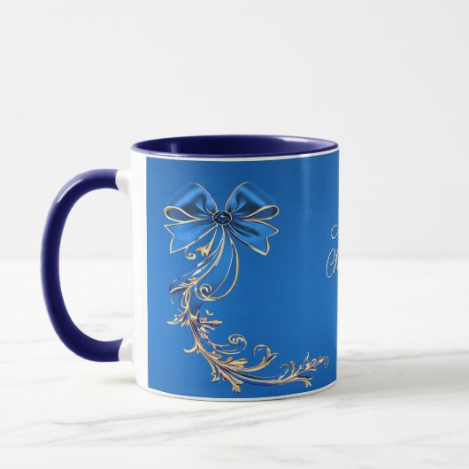 Blue Gold Blume Holiday Tasse (Links)
