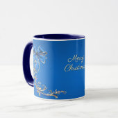 Blue Gold Blume Holiday Tasse (Vorderseite Links)