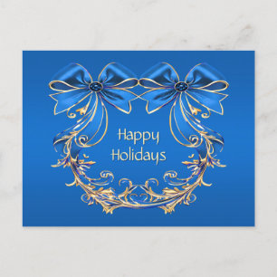 Blue Gold Blume Weihnachten Weihnachten Postkarte