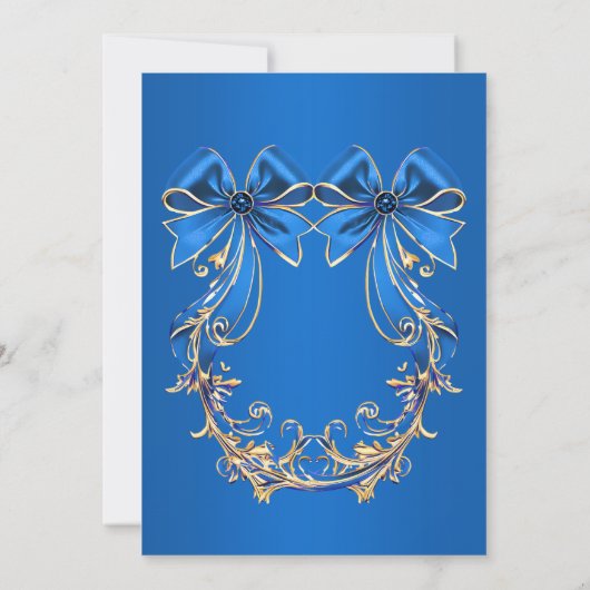 Blue Gold Blume Weihnachts-Party Einladung (Rückseite)