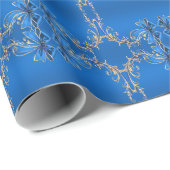 Blue Gold Blume Wrapping Paper Geschenkpapier (Rolleneckpunkt)