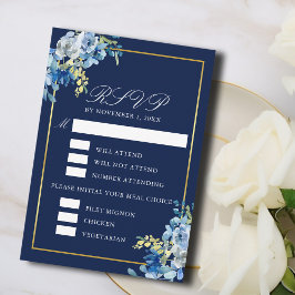 Blue Gold Blumenküche Wählen Sie eine Hochzeitsrei RSVP Karte