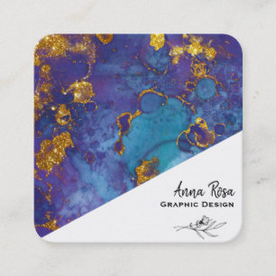 *~* Blue Gold Blumenmarmor Abstrakt Bio Quadratische Visitenkarte