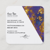 *~* Blue Gold Blumenmarmor Abstrakt Bio Quadratische Visitenkarte (Rückseite)