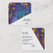 *~* Blue Gold Blumenmarmor Abstrakt Bio Quadratische Visitenkarte (Vorne/Hinten)