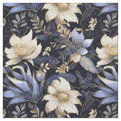 Blue & Gold Boho Chic Blumenmuster Stoff (Nahaufnahme)