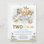 Blue Gold Boho Jungle Safari Zwei Wilde 2. Geburts Einladung (Vorderseite)
