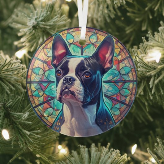 Blue Gold Boston Terrier Dog erhalten Ornament Aus Glas (InSitu)