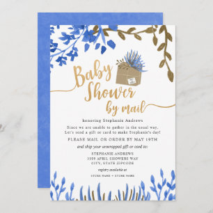 Blue Gold Botanical Neutral Baby Dusche per E-Mail Einladung