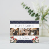 Blue Gold Botanical Photo Newlywed Feiertagspostkarte (Stehend Vorderseite)