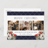 Blue Gold Botanical Photo Newlywed Feiertagspostkarte (Vorne/Hinten)