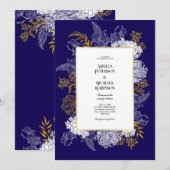 Blue Gold Botany Graphic Wedding Einladung (Vorne/Hinten)