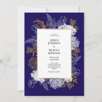 Blue Gold Botany Graphic Wedding Einladung