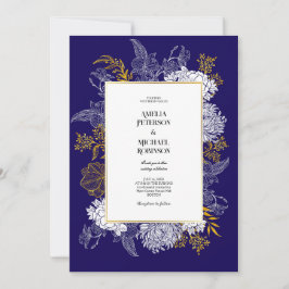 Blue Gold Botany Graphic Wedding Einladung