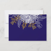 Blue Gold Botany Graphic Wedding RSVP Karte (Rückseite)