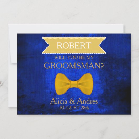 Blue & Gold Bow Werden Sie mein Trauzeuge? Invitat Einladung (Vorderseite)