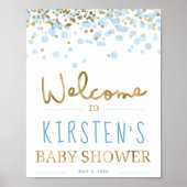 Blue & Gold Boy Baby Dusche Willkommen Poster (Vorne)