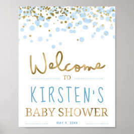 Blue & Gold Boy Baby Dusche Willkommen Poster
