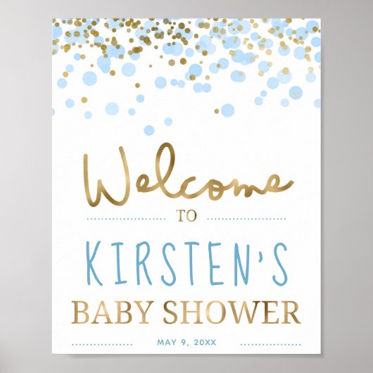 Blue & Gold Boy Baby Dusche Willkommen Poster (Vorne)