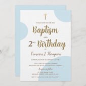 Blue Gold Boy Taufe 2. Geburtstag Einladung (Vorne/Hinten)