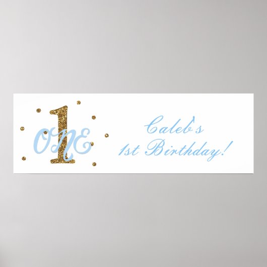 Blue & Gold Boys 1. Geburtstag Party Banner Poster (Vorne)
