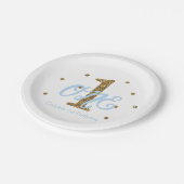 Blue & Gold Boys 1. Geburtstag Party Pappteller (Schrägansicht)