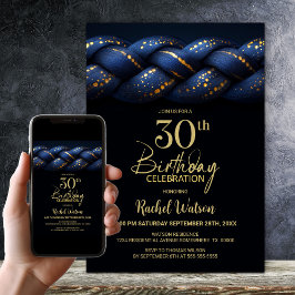 Blue Gold Braid 30. Geburtstag Party Einladung