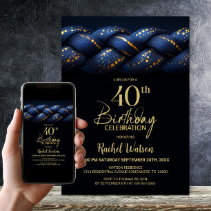 Blue Gold Braid 40. Geburtstag Party Einladung
