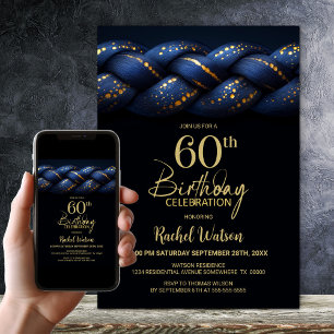 Blue Gold Braid 60. Geburtstagsparty Einladung