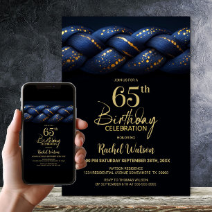 Blue Gold Braid 65. Geburtstagsparty Einladung