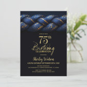 Blue Gold Braid 75. Geburtstagsparty Einladung (Stehend Vorderseite)