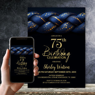 Blue Gold Braid 75. Geburtstagsparty Einladung