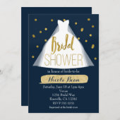 Blue & Gold Brautparty Hochzeitskleid & Confetti Einladung (Vorne/Hinten)